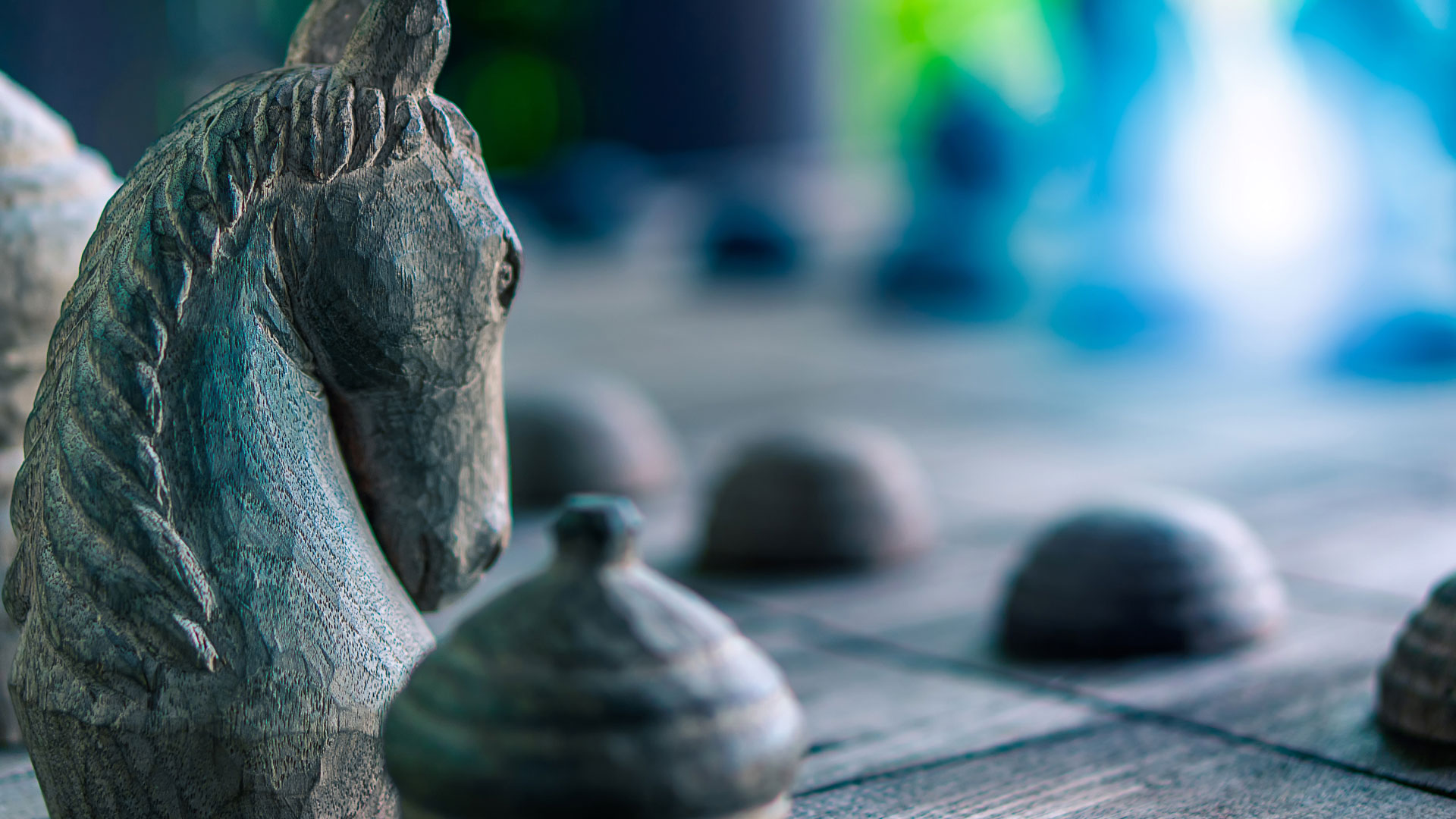 Close up of chess pieces on a board