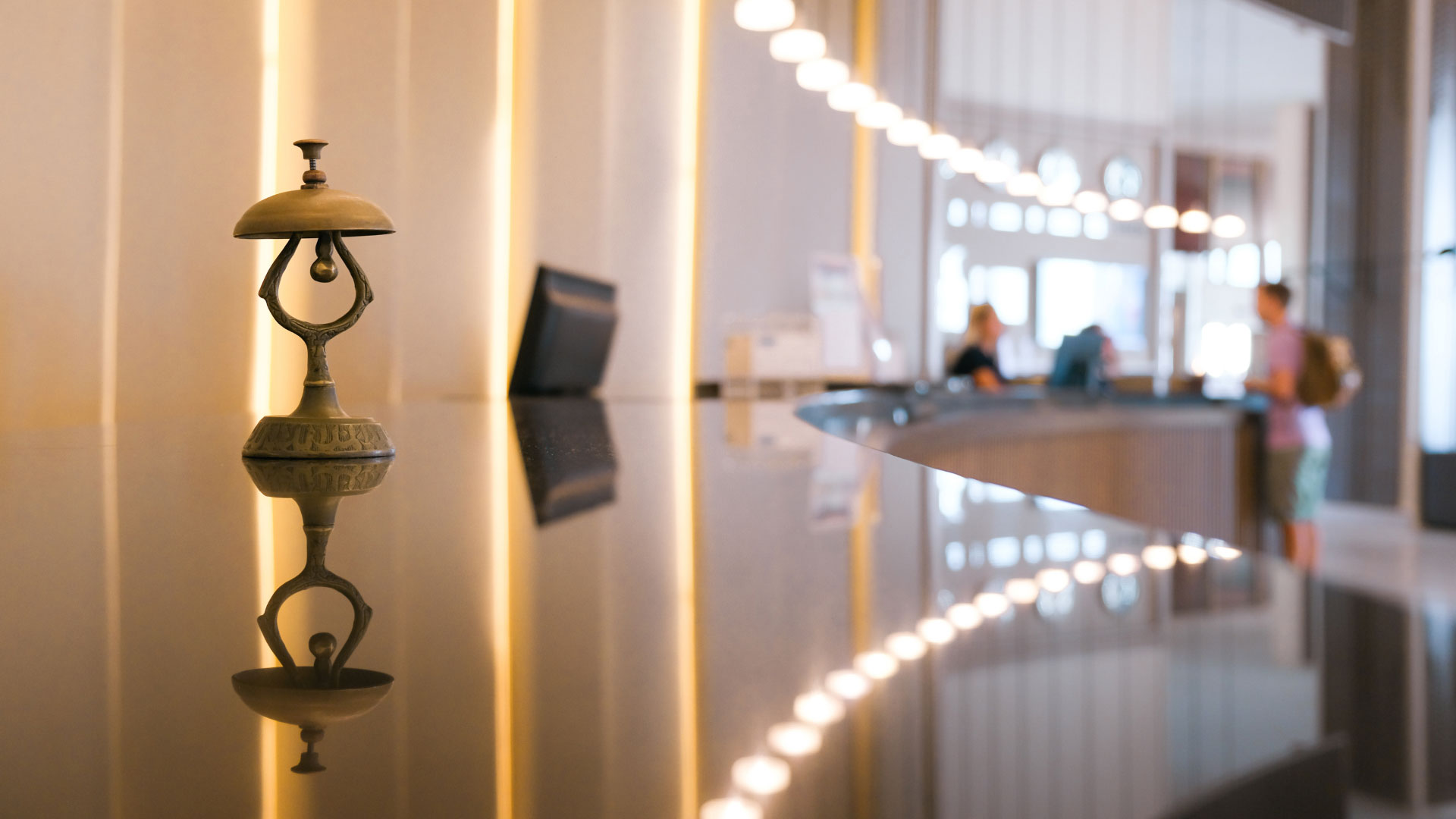 Close up of bell on a hotel reception desk