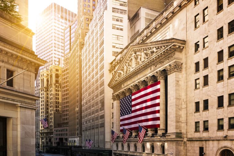 Wall Street New York stock exchange American Flag