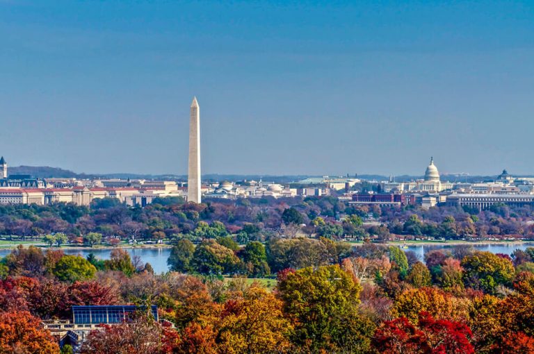 Landscape image of Washington DC with monuments