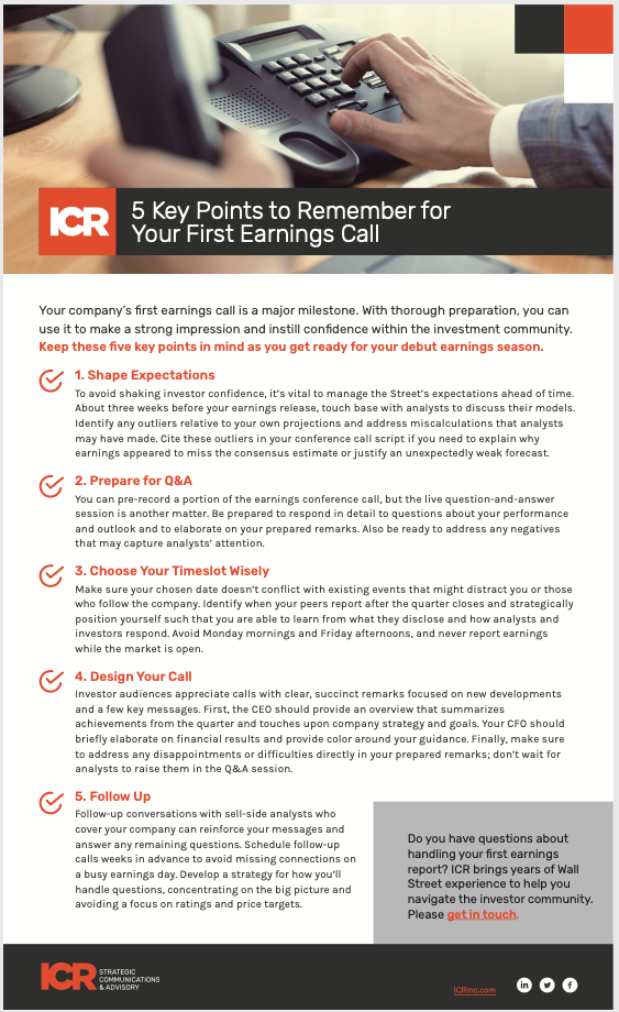 First Earnings Call Checklist