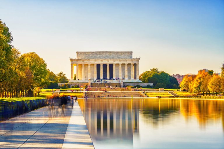 landscape photo of the Lincoln Memorial with reflecting pool in foreground