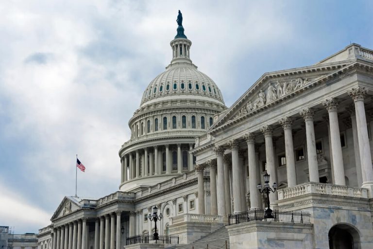 Landscape photo of the US Capital from below