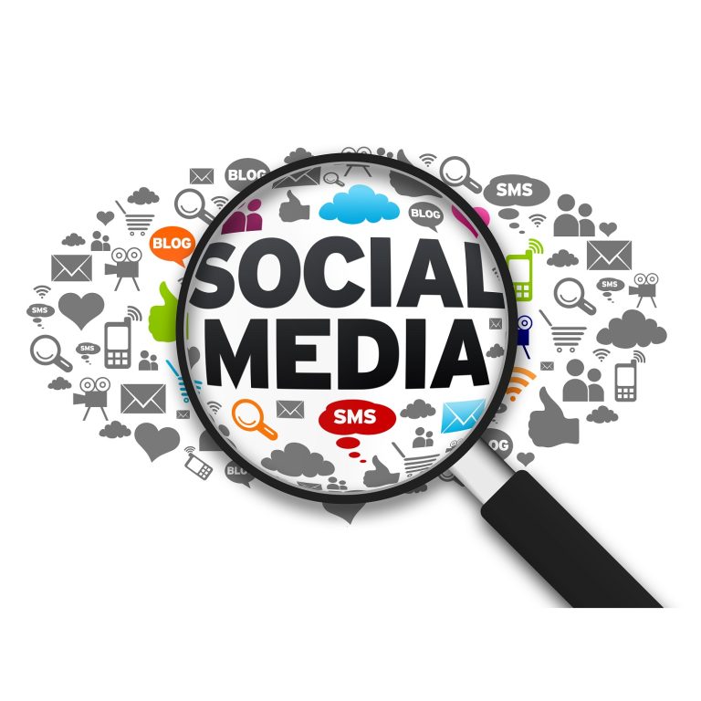 Magnified illustration with the word Social Media on white background