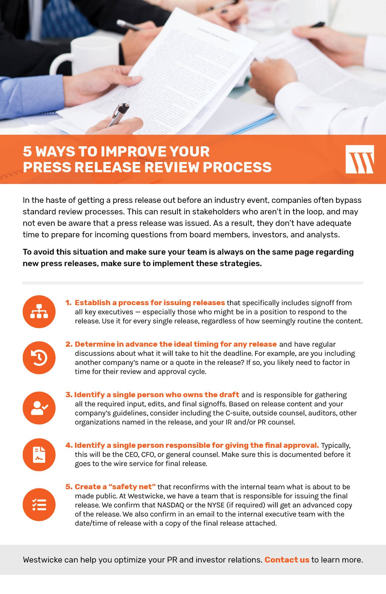 Westwicke Checklist: 5 Ways to Improve Your Press Release Review Process