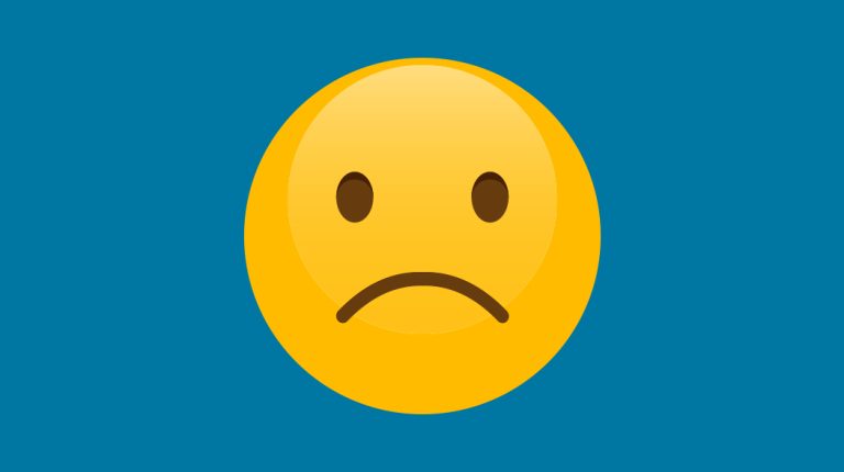 yellow frowning emoji on blue background