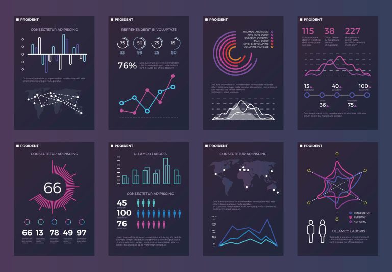 vector illustrations of infographics on dark background