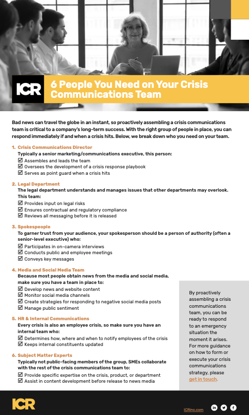 ICR Checklist: 6 People You Need on Your Crisis Communications Team