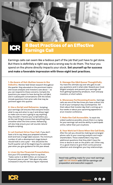 ICR Checklist: Effective Earnings Call