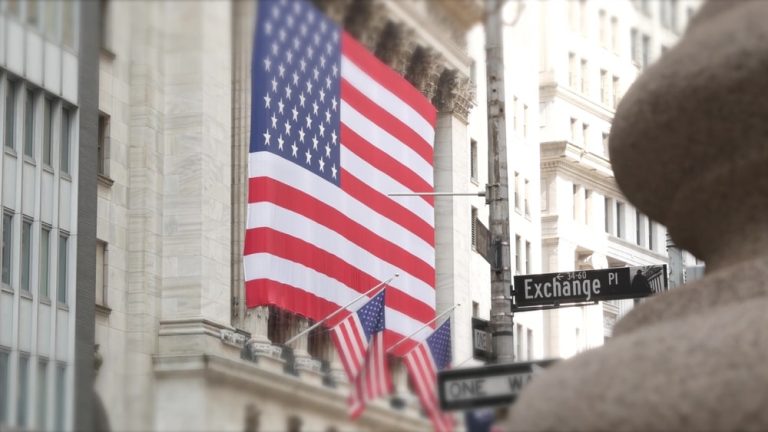 Wall Street with American Flag
