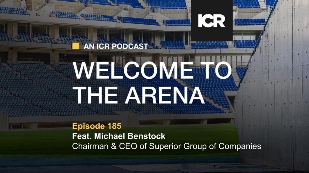 Graphic announcing guest Michael Benstock on the Welcome To The Arena podcast.