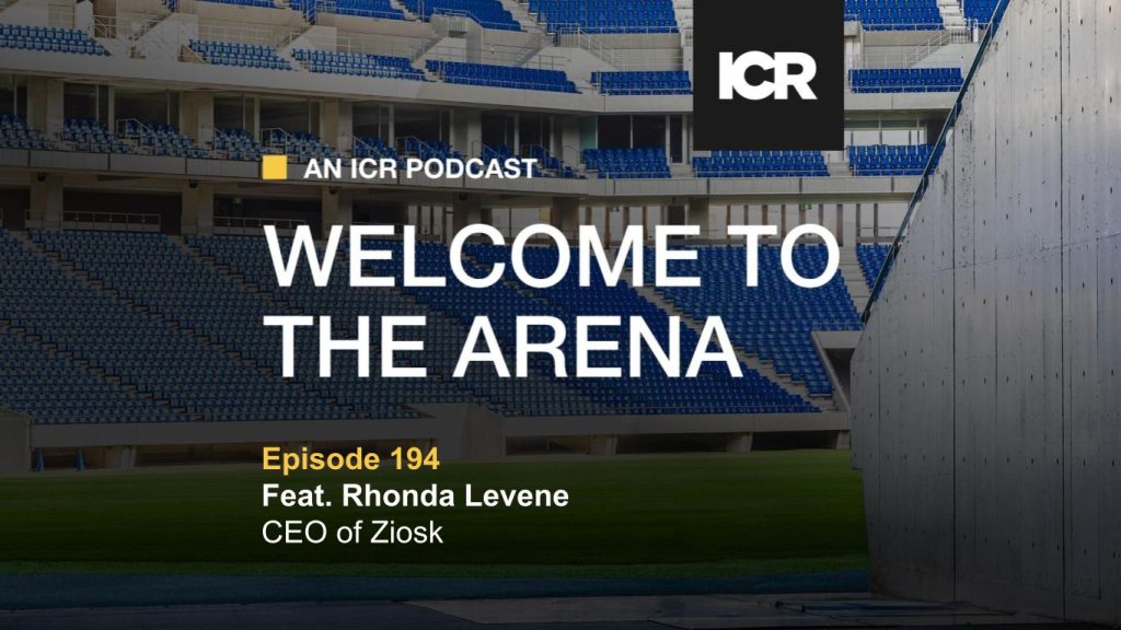 Graphic announcing guest Rhonda Levene on the Welcome To The Arena podcast.