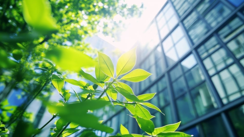 Tree and building representing sustainability reporting